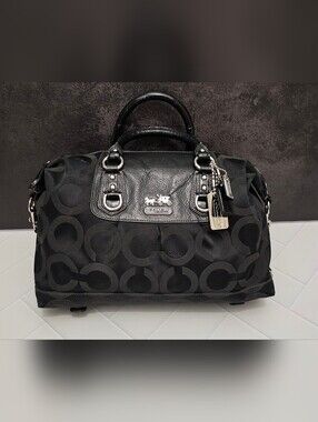 **Coach Madison Sabrina Black Op Art Signature Satchel 12943**